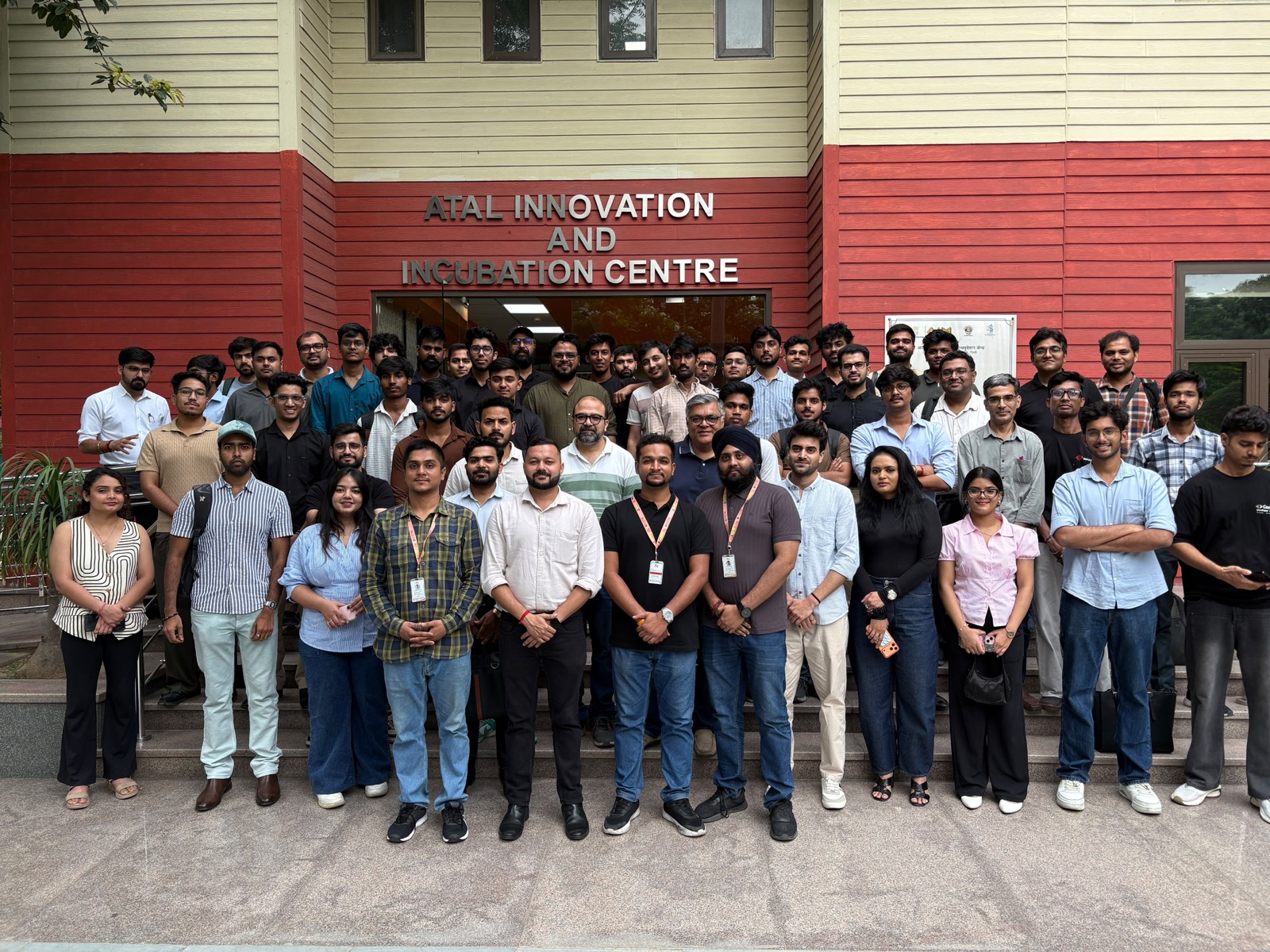 Founders and the Bizowl team gathered outside the Atal Innovation and Incubation Centre at a Bizowl meetup